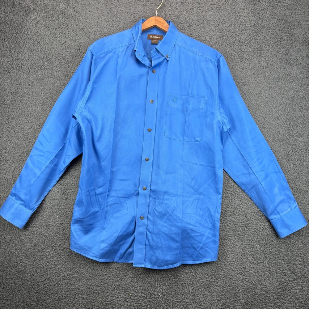 Ariat Mens Medium Blue Long Sleeve Button Down Western Work‎ Shirt 9910
